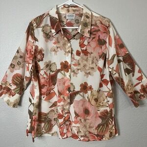 Bon Worth Vintage Women's Button Up Dress Shirt Floral Y2K